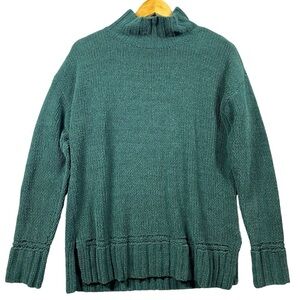 LOFT Mock Neck Sweater Women Small Polo Hem Harvest Holiday Green Preppy